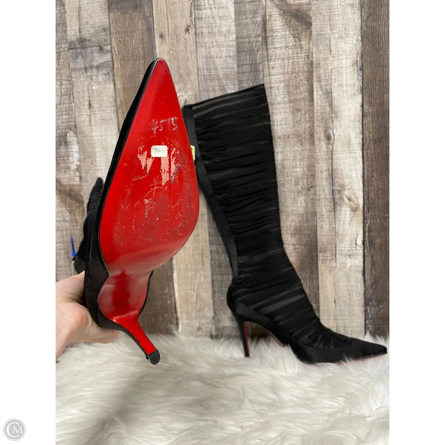 Boots Luxury Designer By Christian Louboutin In Black, Size: 7.5