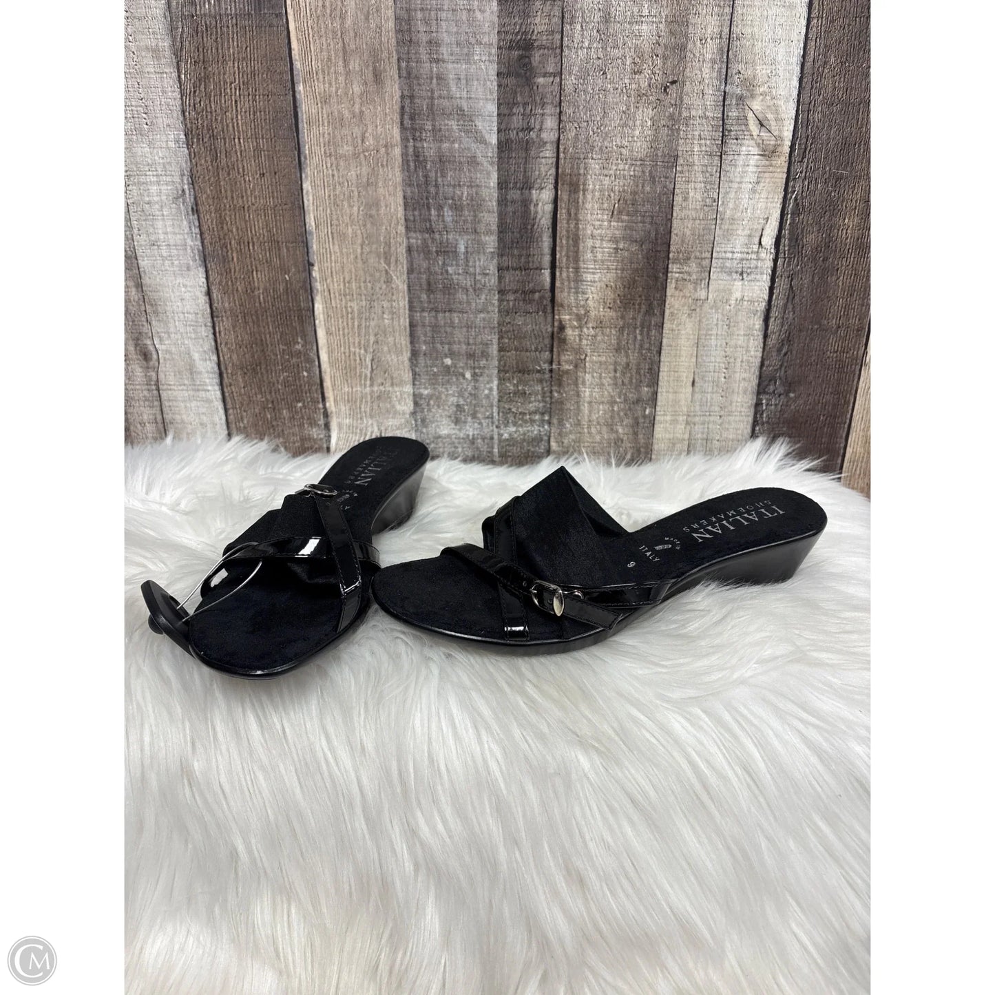Sandals Heels Wedge By Italian Shoemakers In Black, Size: 9
