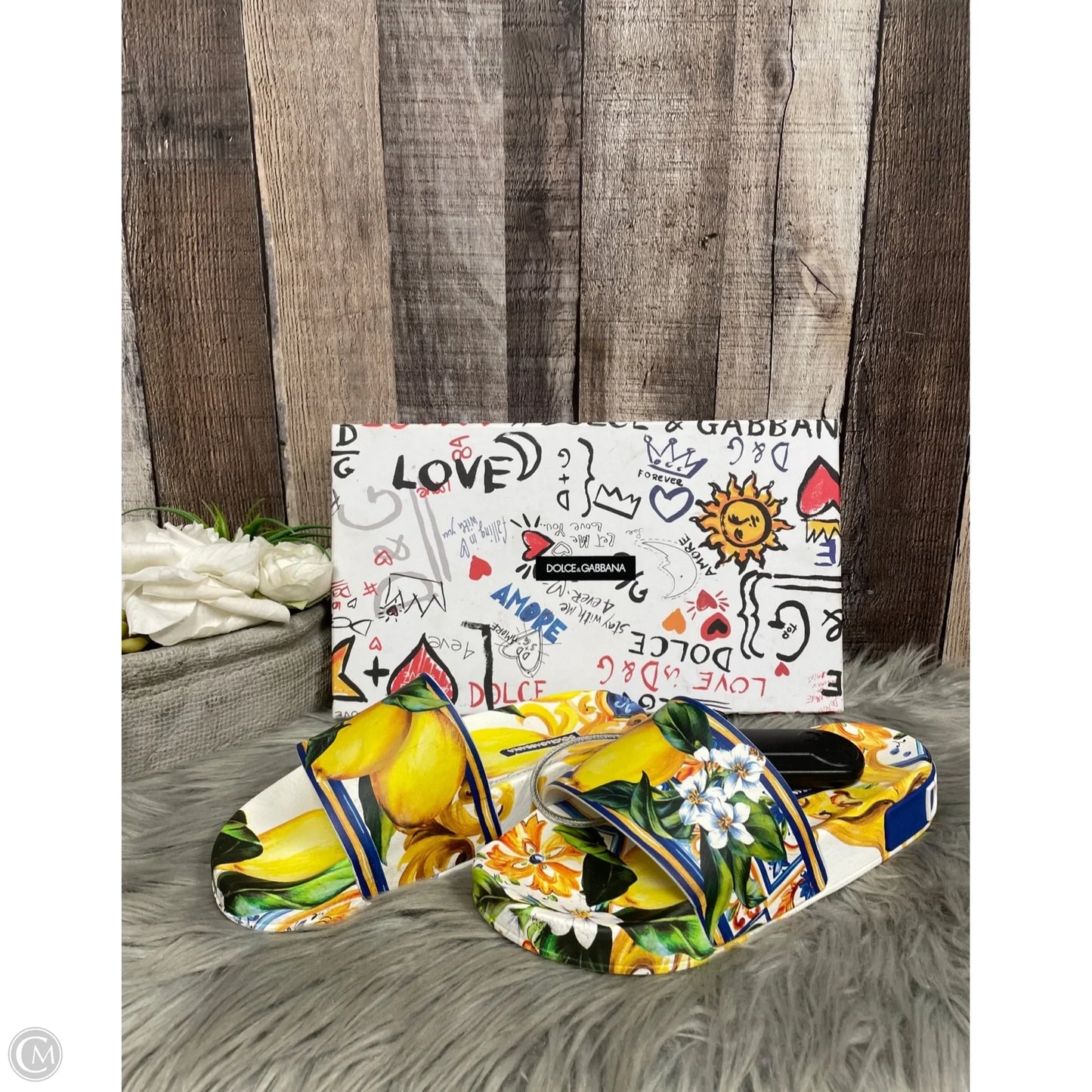 Sandals Luxury Designer By Dolce And Gabbana In Lemon, Size: 5