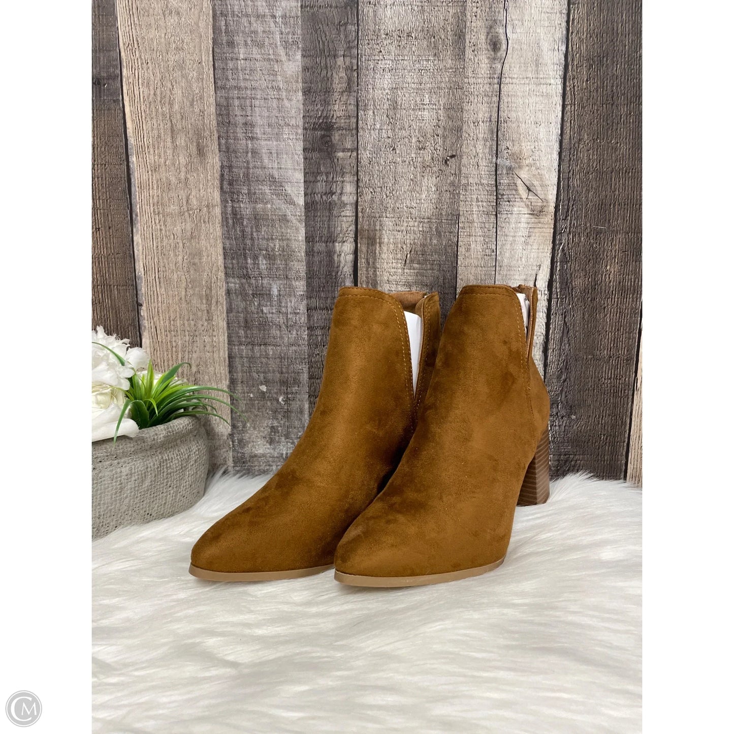 Boots Ankle Heels By Top Moda In Brown, Size: 8