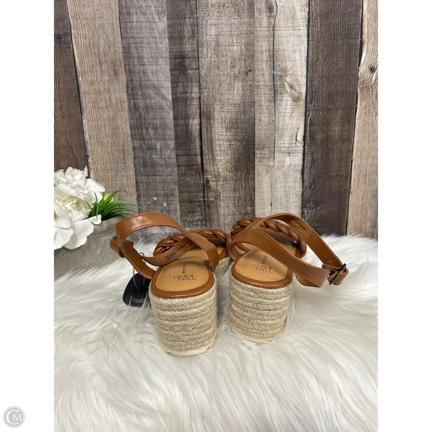 Sandals Heels Wedge By Time And Tru In Brown, Size: 11