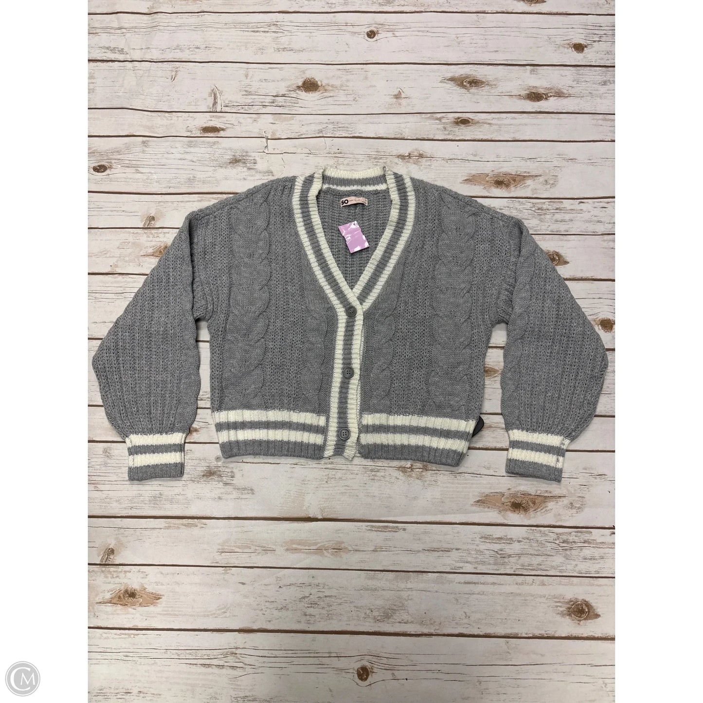 Sweater Cardigan By So In Grey & White, Size: S