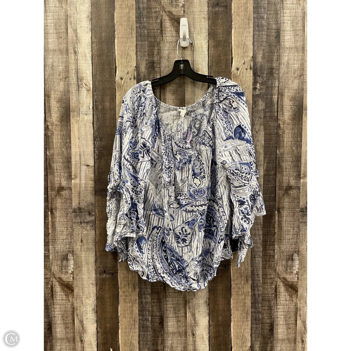 Top 3/4 Sleeve By Cato In Blue & White, Size: 1x