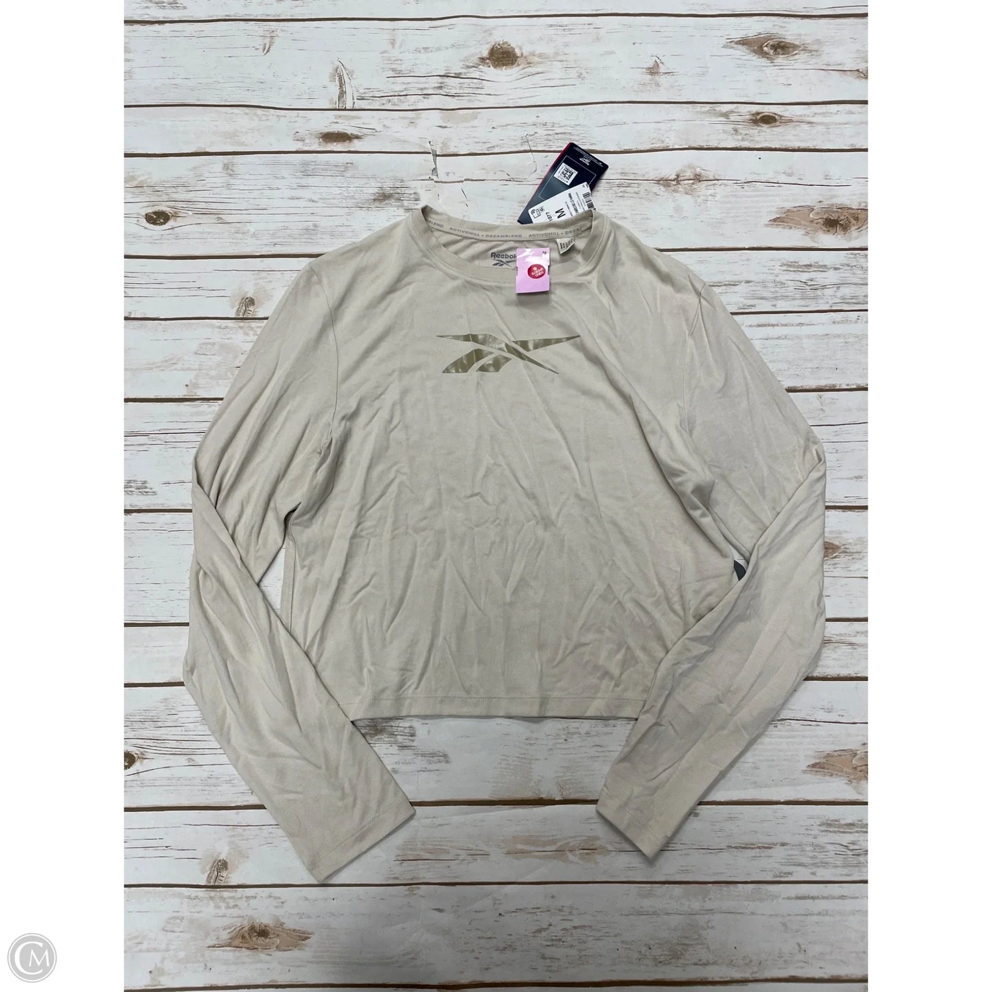 Athletic Top Long Sleeve Crewneck By Reebok In Beige, Size: M