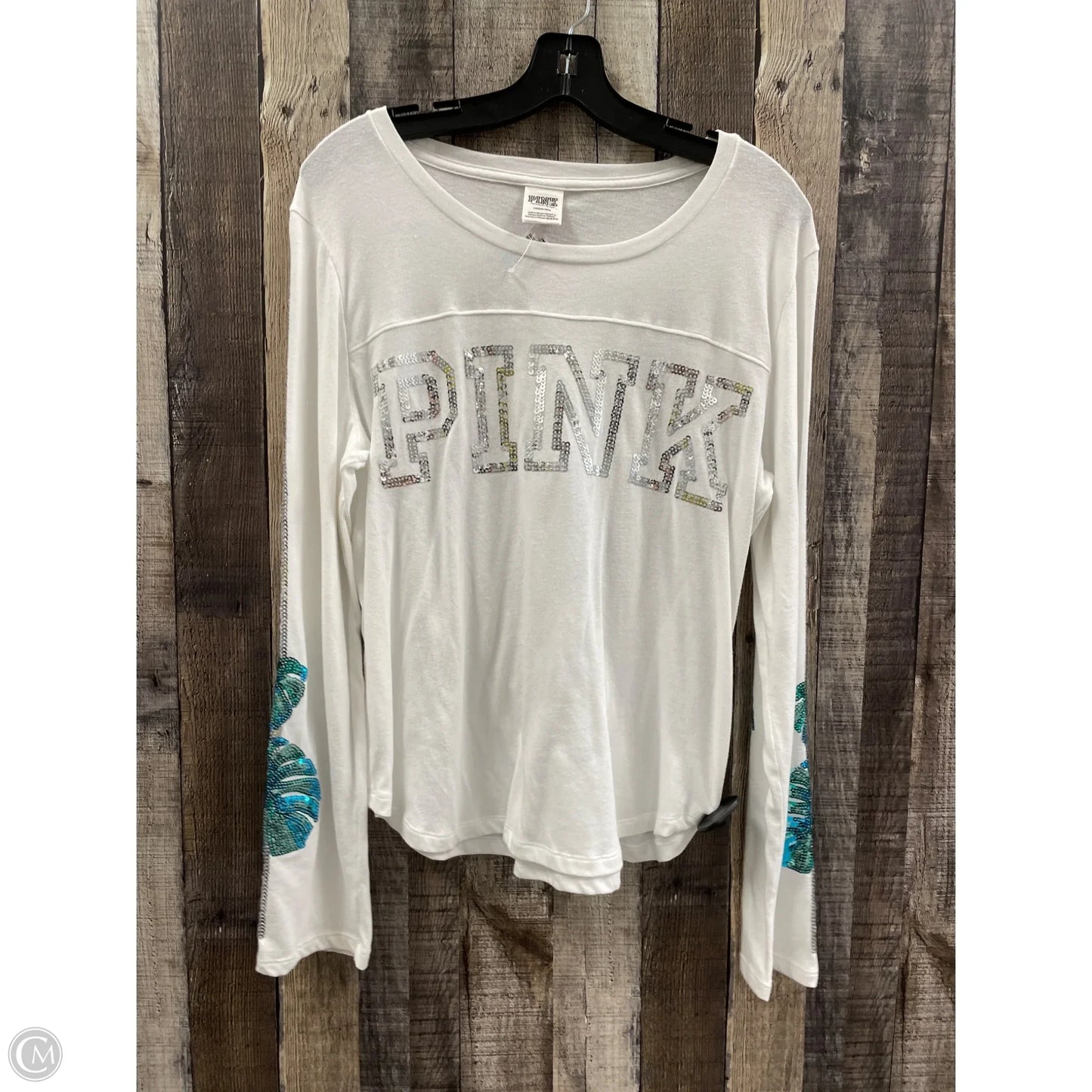 Top Long Sleeve By Pink In White, Size: L