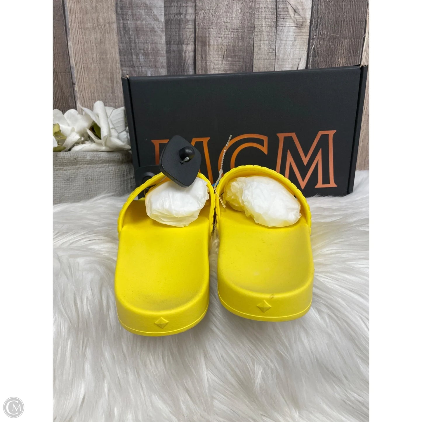 Sandals Luxury Designer By Mcm In Yellow, Size: 8