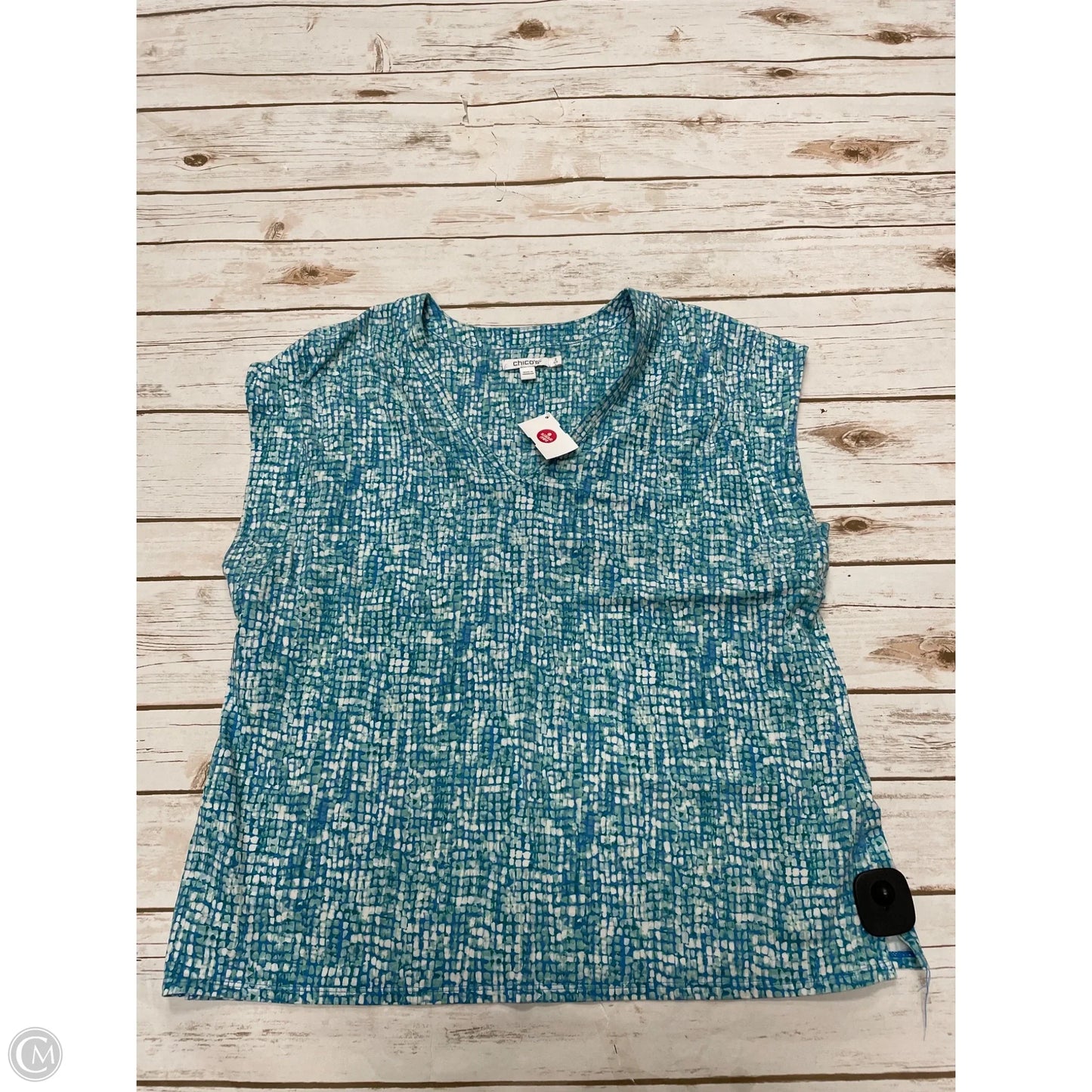 Top Sleeveless By Chicos In Blue & White, Size: L