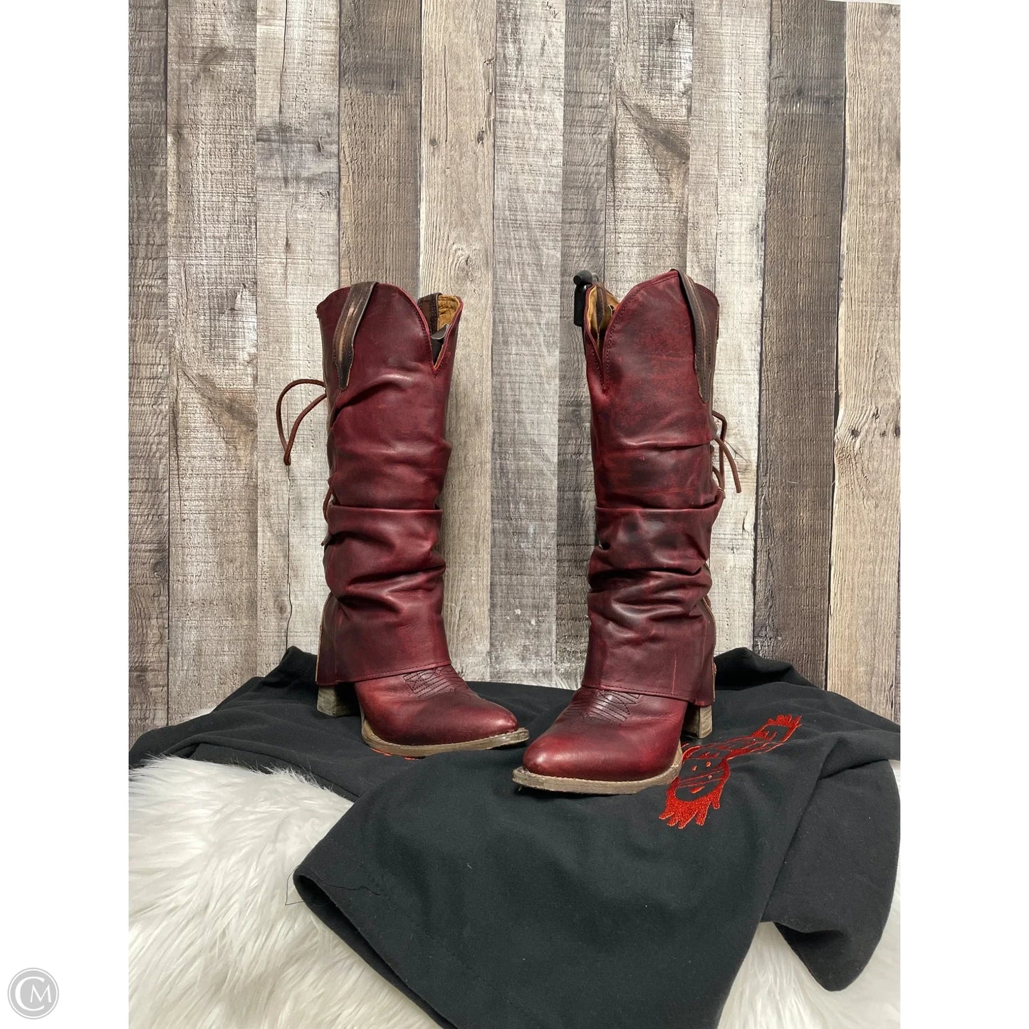 Boots Knee Heels By Freebird In Maroon, Size: 9