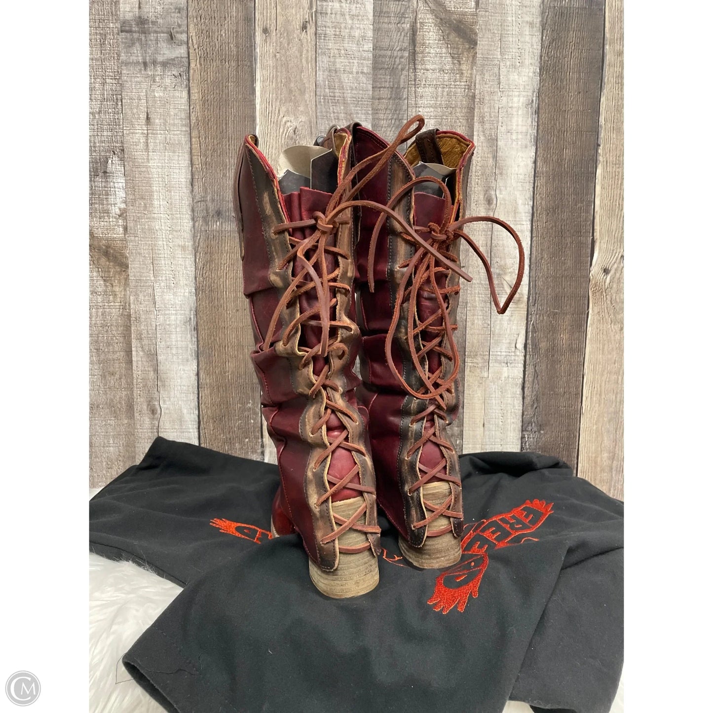 Boots Knee Heels By Freebird In Maroon, Size: 9