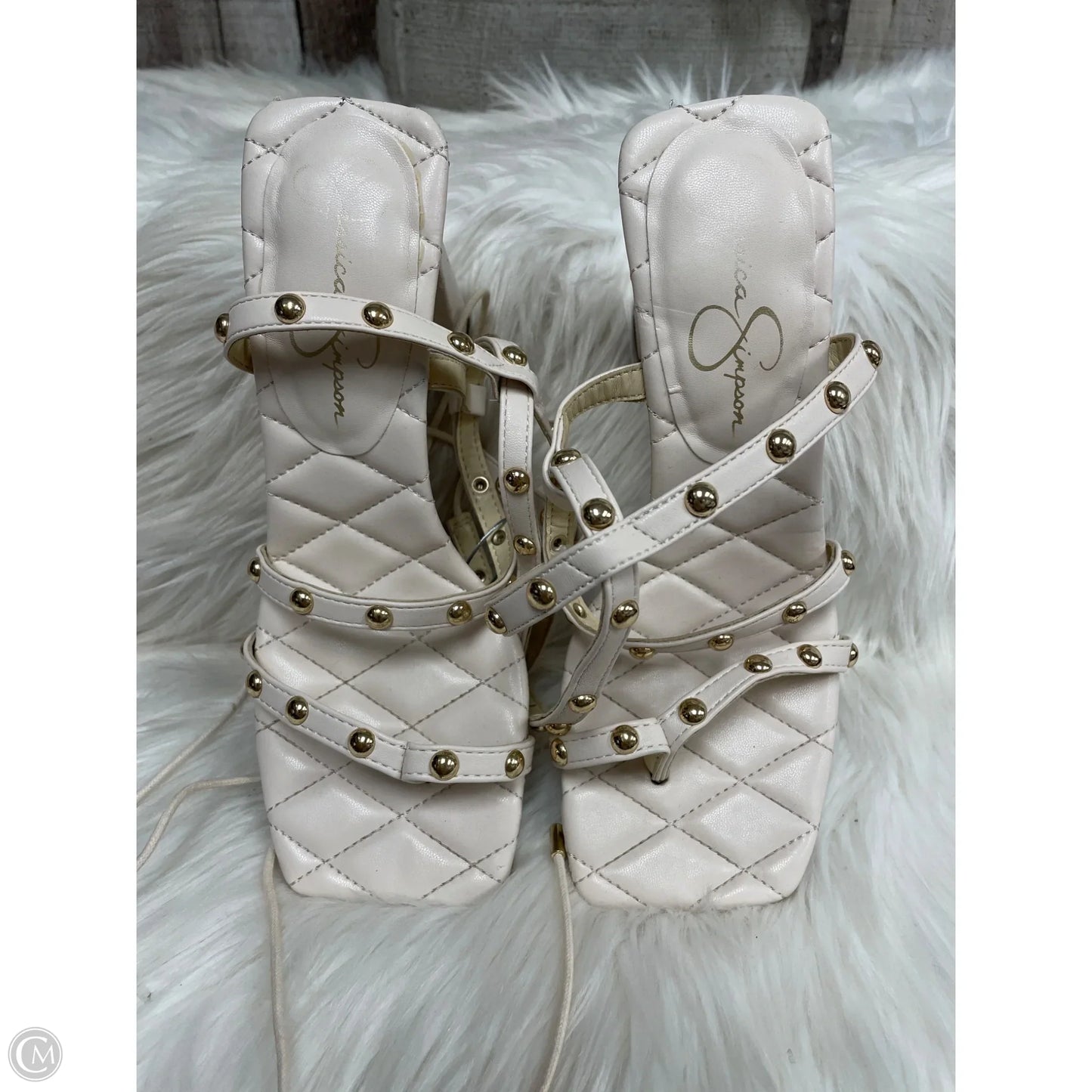 Sandals Heels Block By Jessica Simpson In Cream, Size: 7