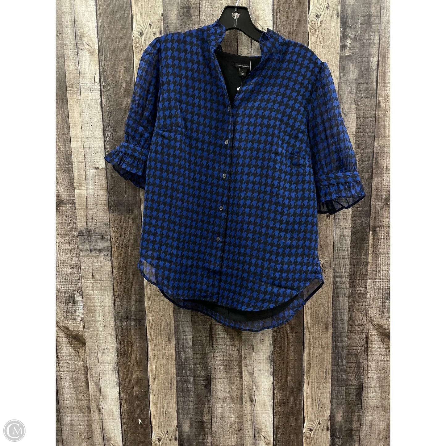 Top Short Sleeve By Ann Taylor In Black & Blue, Size: S