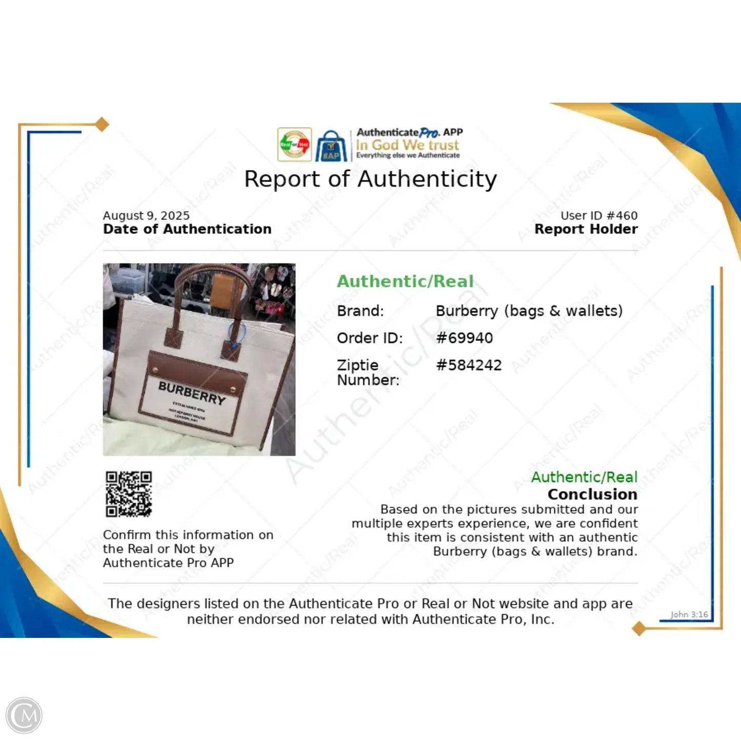 Tote Luxury Designer By Burberry, Size: Medium