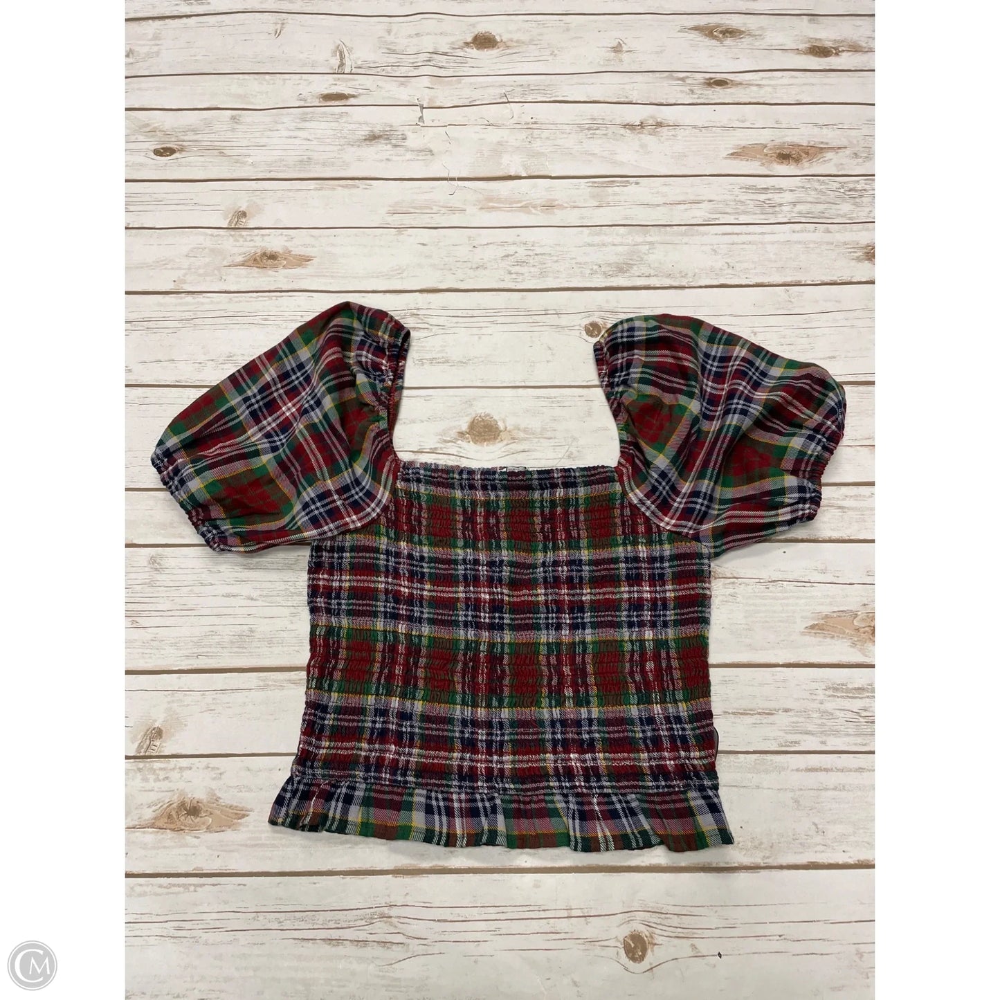 Top Short Sleeve By American Eagle In Plaid Pattern, Size: S