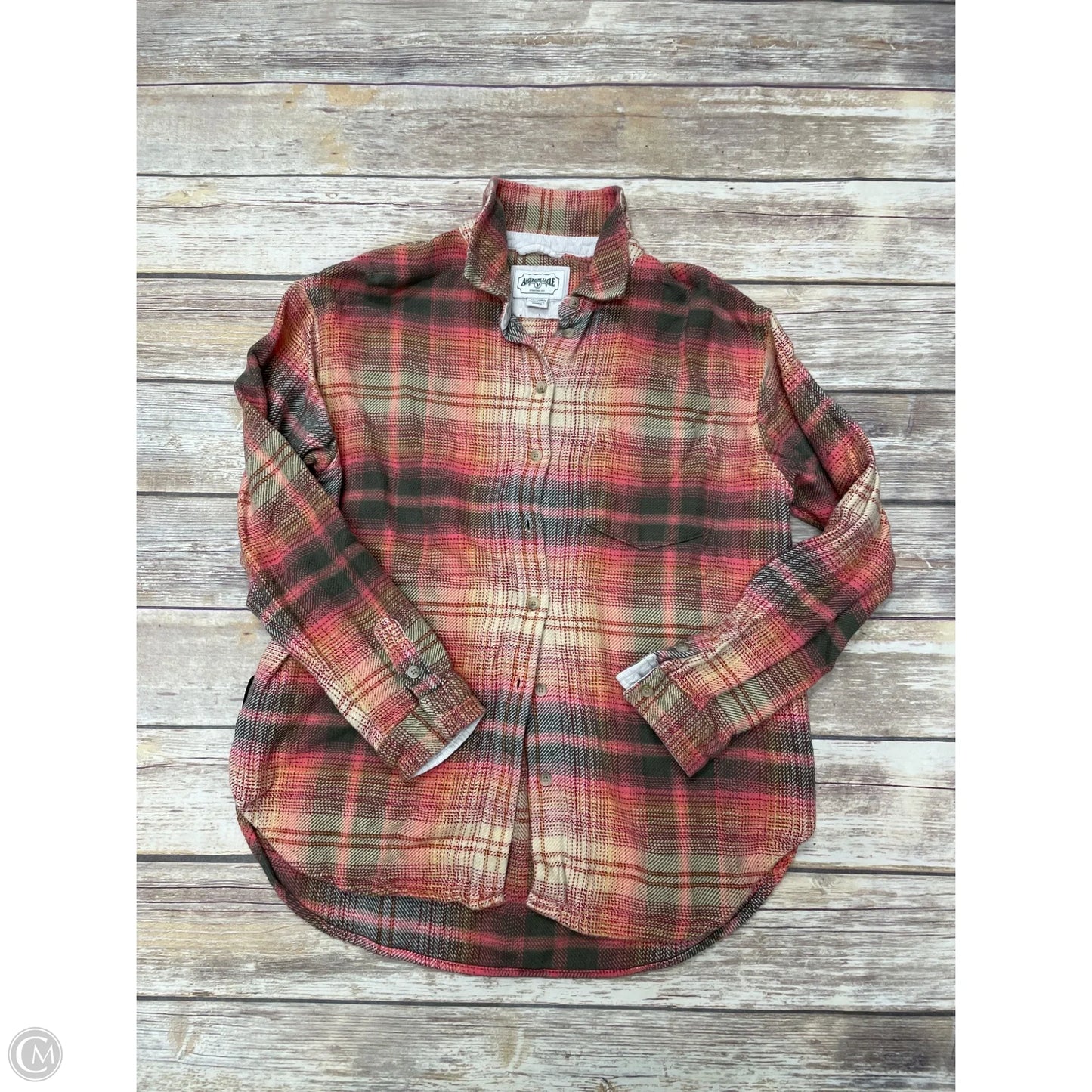 Top Long Sleeve By American Eagle In Plaid Pattern, Size: Xs