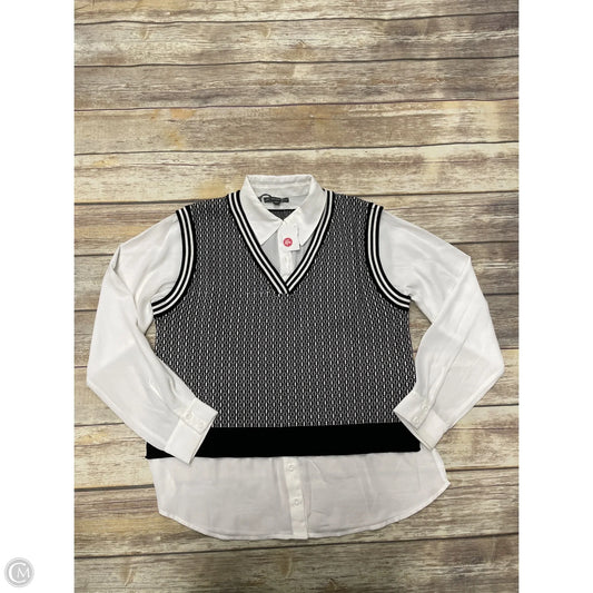 Top Long Sleeve By Adrianna Papell In Black & White, Size: M
