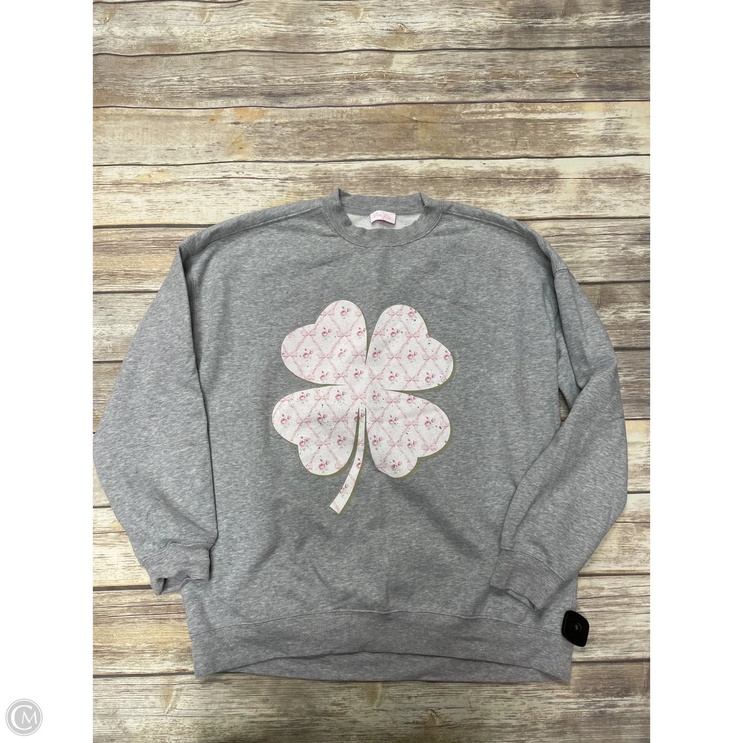 Sweatshirt Crewneck By Pink Lily In Grey & Pink, Size: L