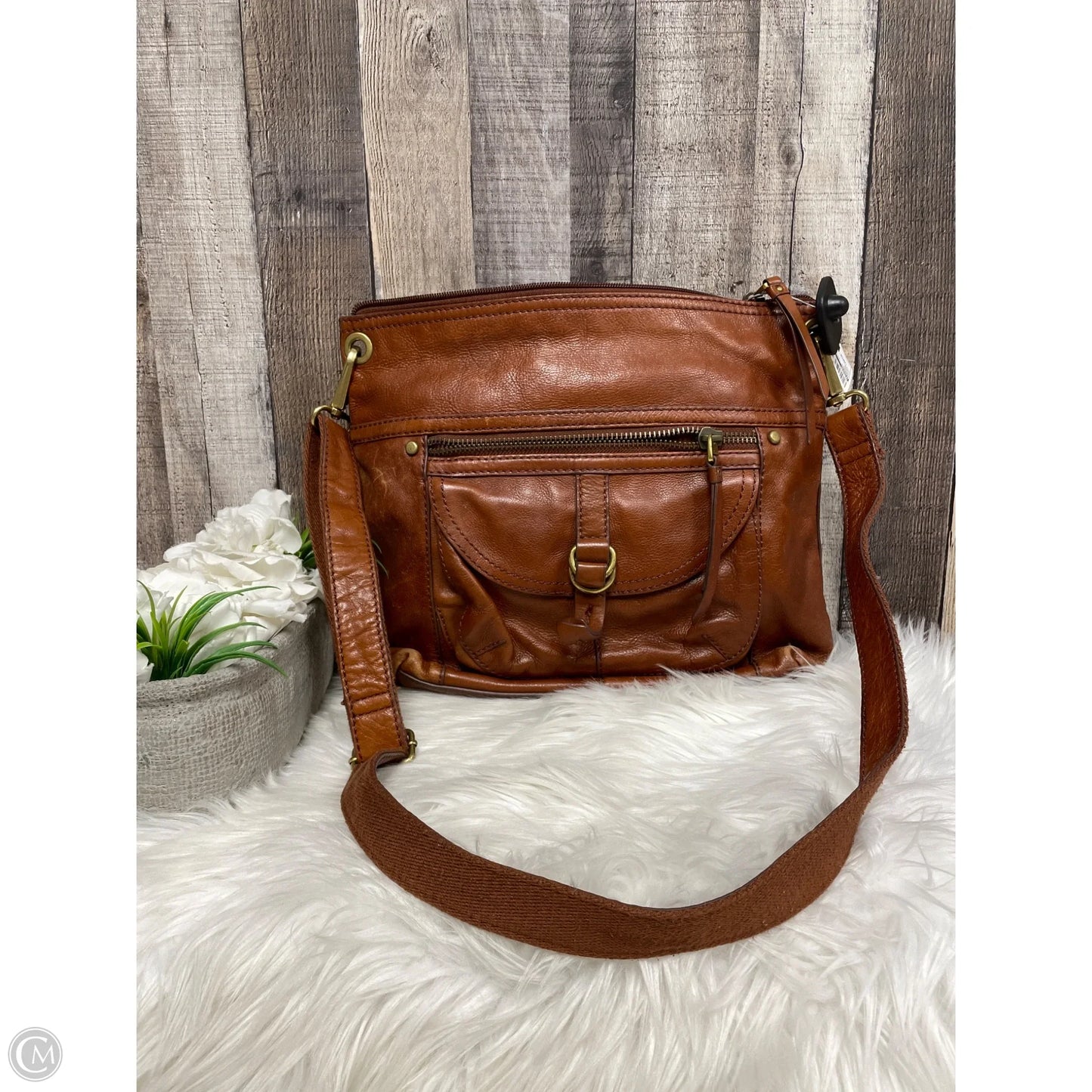 Handbag Leather By Fossil, Size: Large