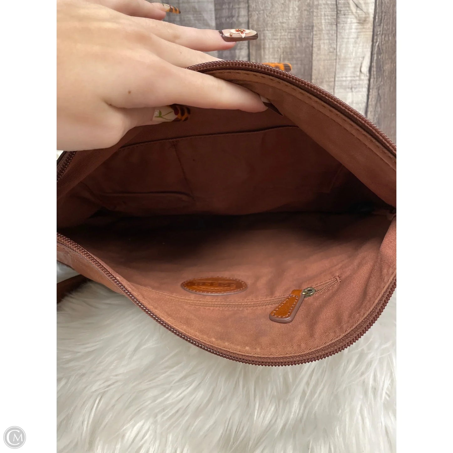 Handbag Leather By Fossil, Size: Large