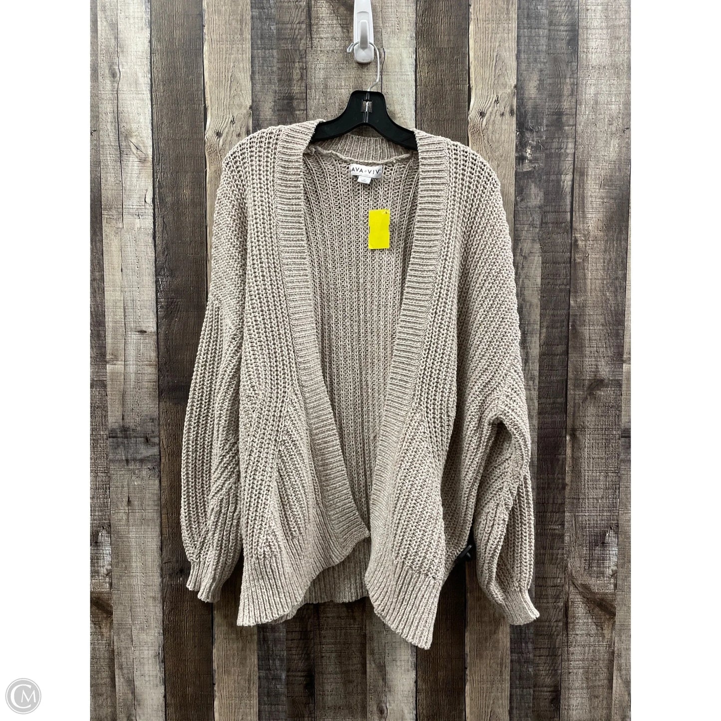 Sweater Cardigan By Ava & Viv In Tan, Size: 1x