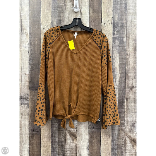 Top Long Sleeve By Cme In Brown, Size: M