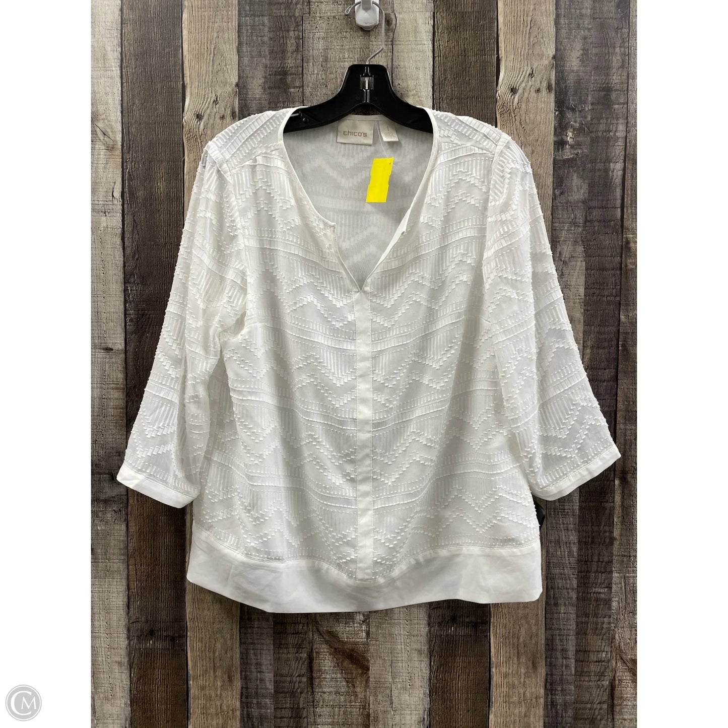 Top 3/4 Sleeve By Chicos In White, Size: M