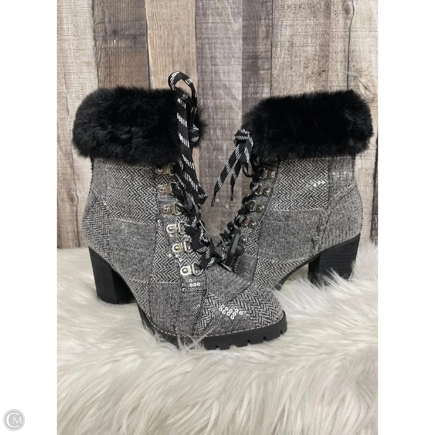 Boots Ankle Heels By Cato In Black & White, Size: 6.5