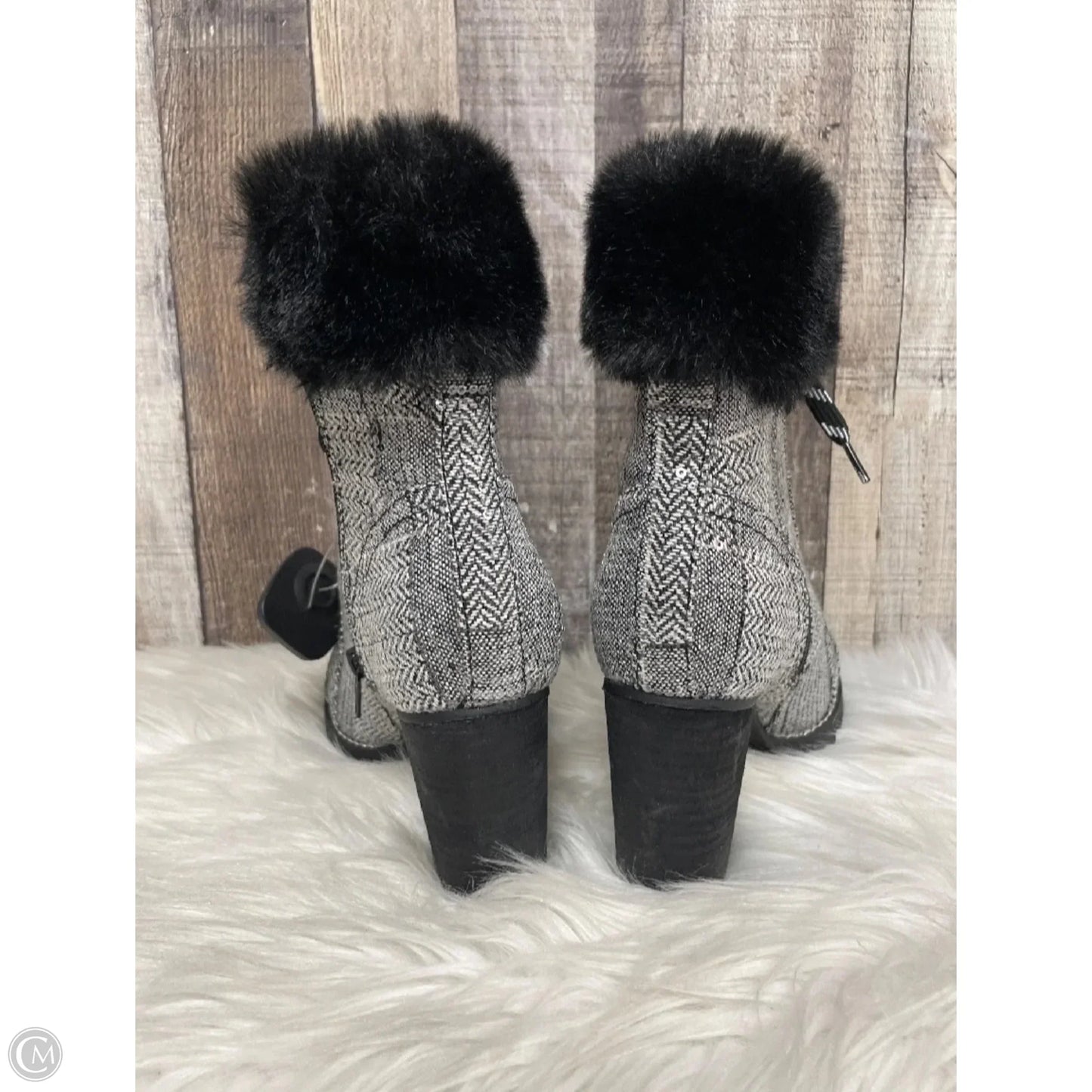 Boots Ankle Heels By Cato In Black & White, Size: 6.5