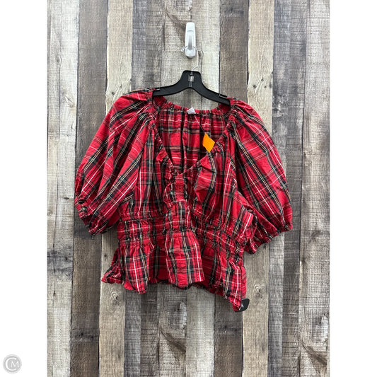 Top Short Sleeve By Old Navy In Plaid Pattern, Size: Xl