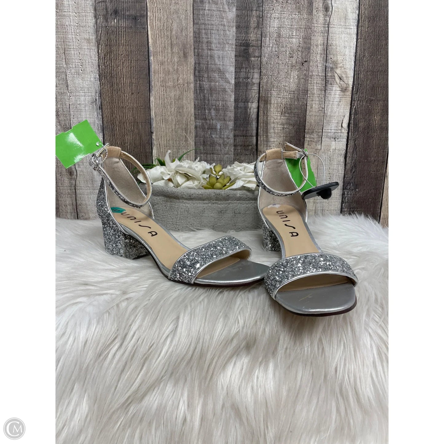 Sandals Heels Block By Unisa In Silver, Size: 8