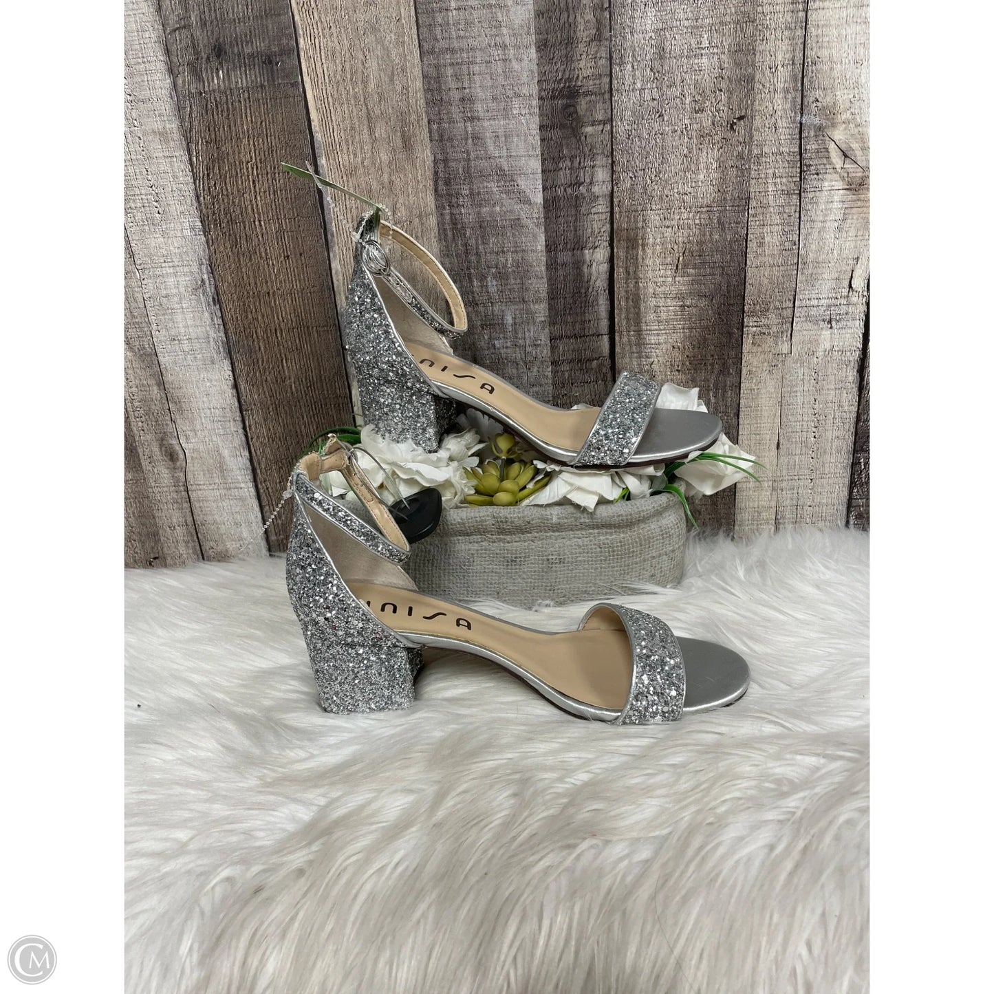 Sandals Heels Block By Unisa In Silver, Size: 8