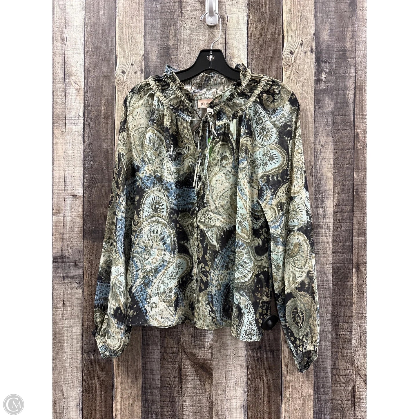 Top Long Sleeve By Philosophy In Green, Size: M