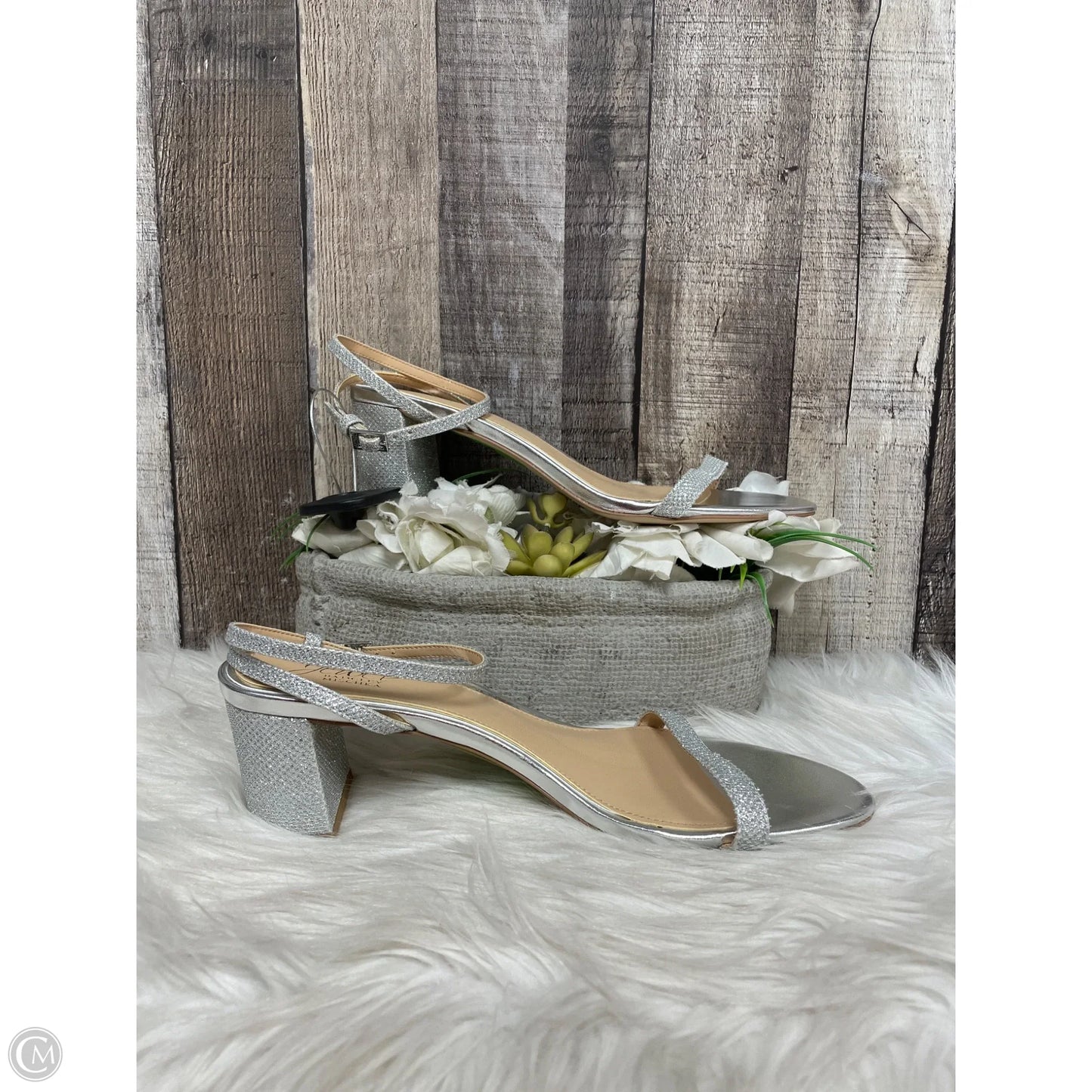 Sandals Heels Block By Jewell In Silver, Size: 9.5