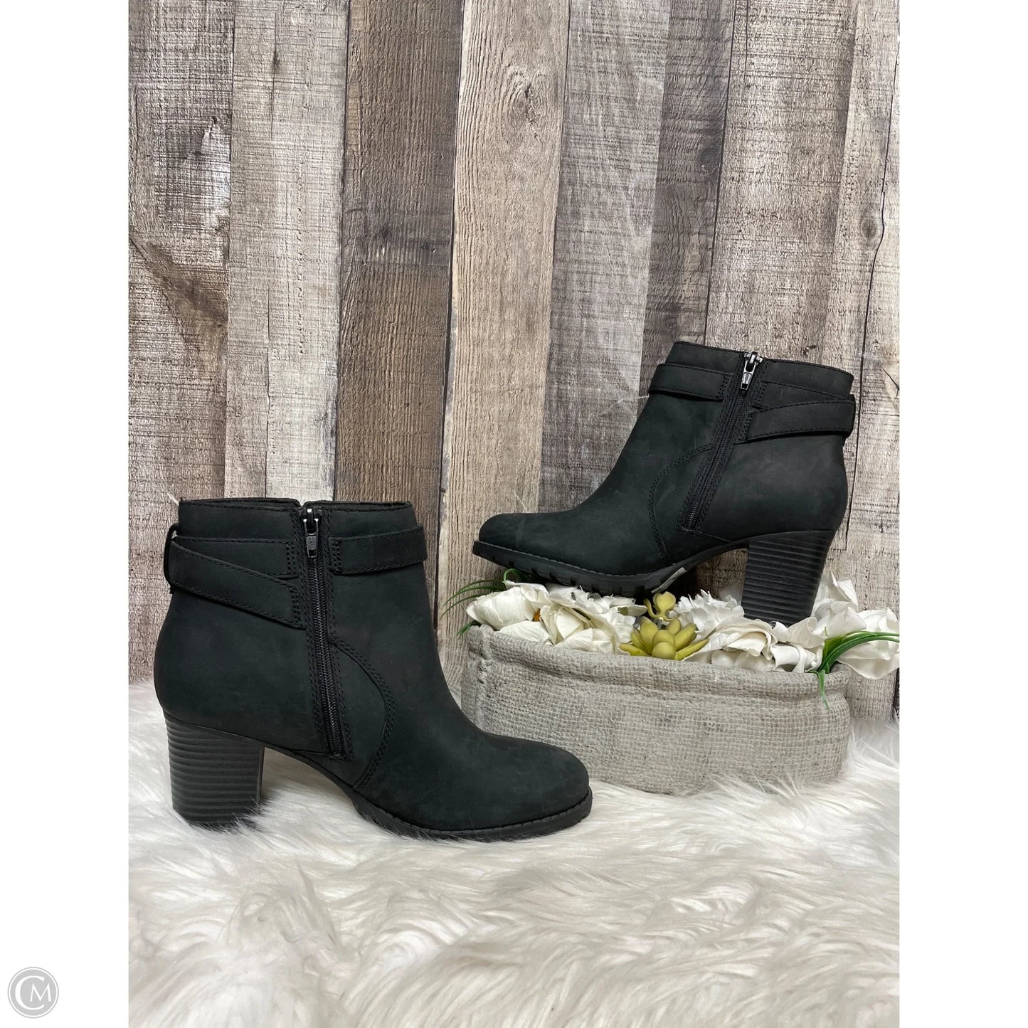 Boots Ankle Heels By Clarks In Black, Size: 7.5