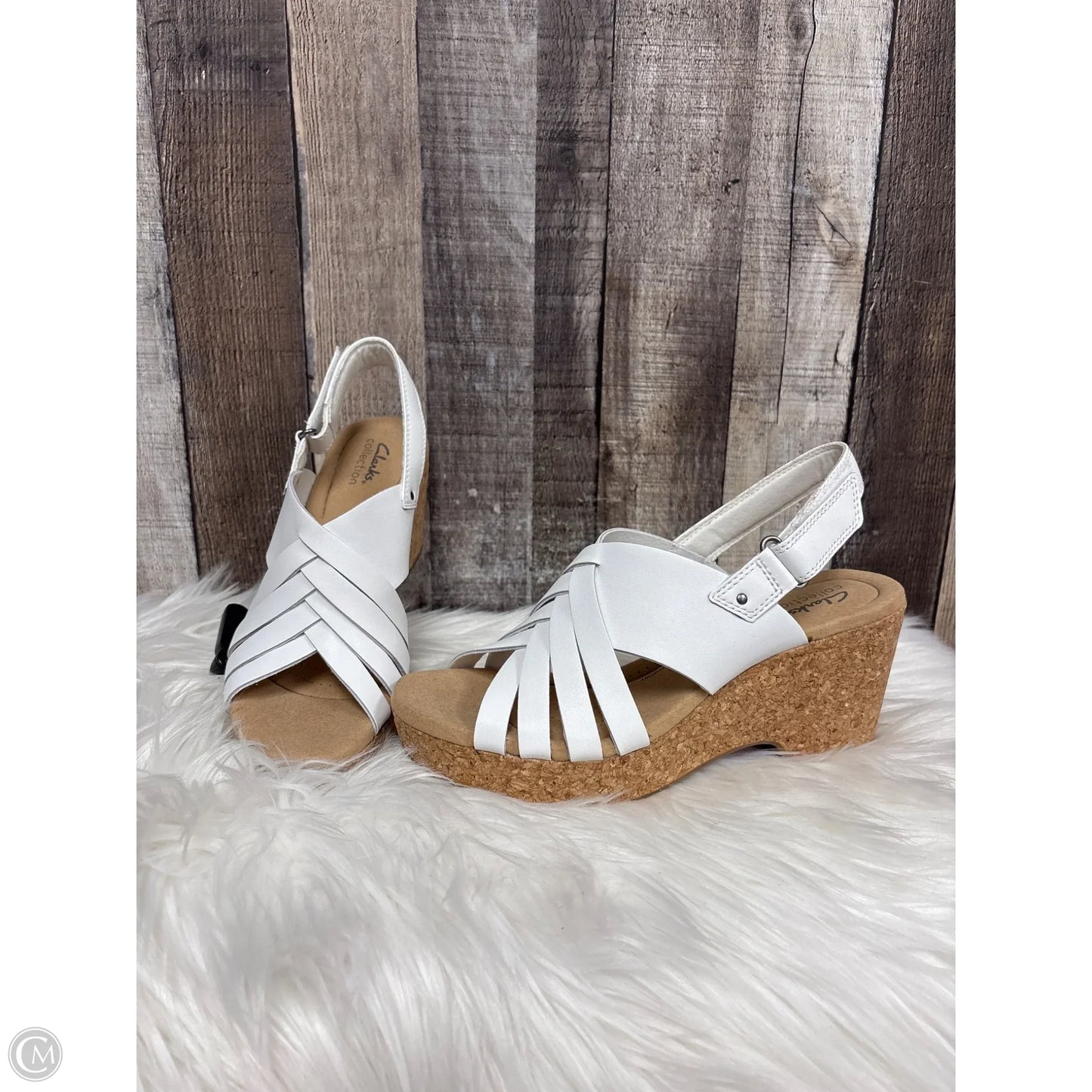 Sandals Heels Wedge By Clarks In White, Size: 9