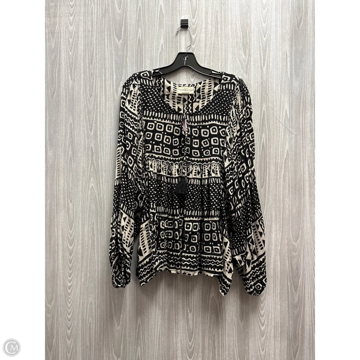 Top Long Sleeve By Ralph Lauren In Black & Cream, Size: L