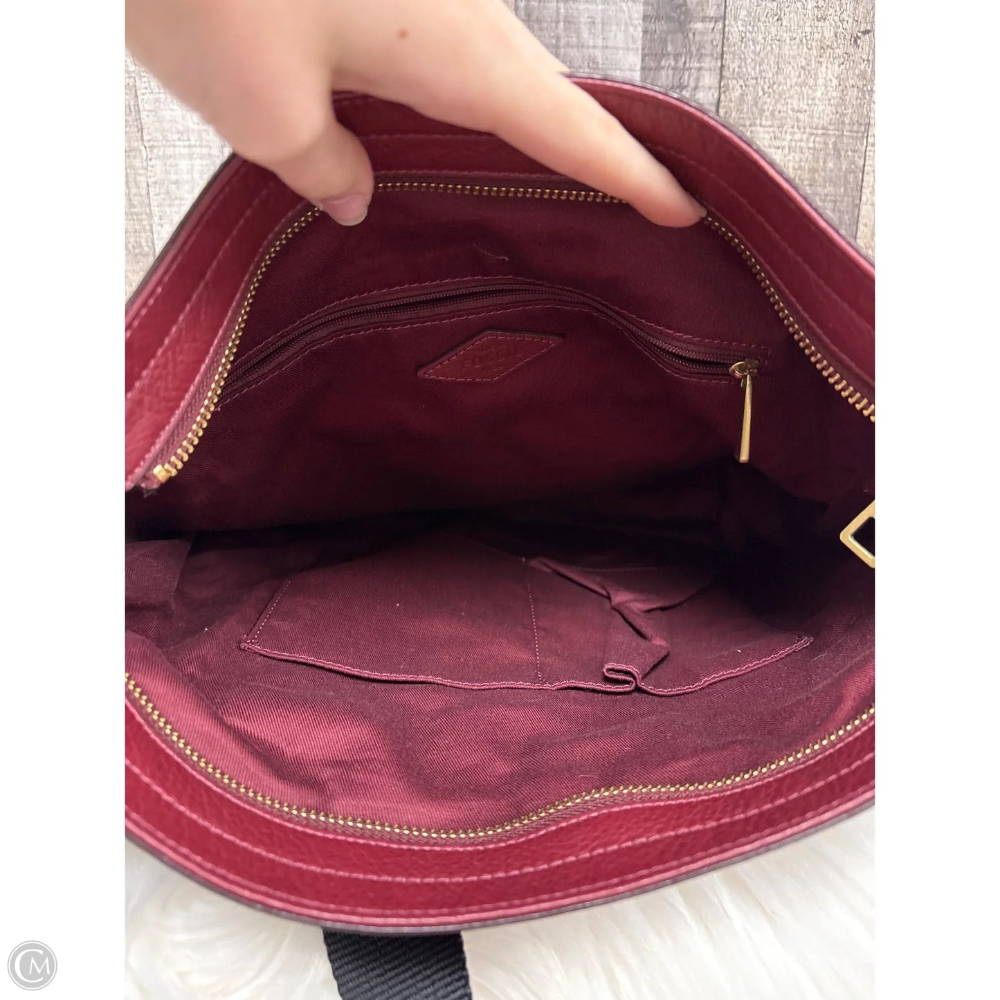 Handbag Leather By Fossil, Size: Large