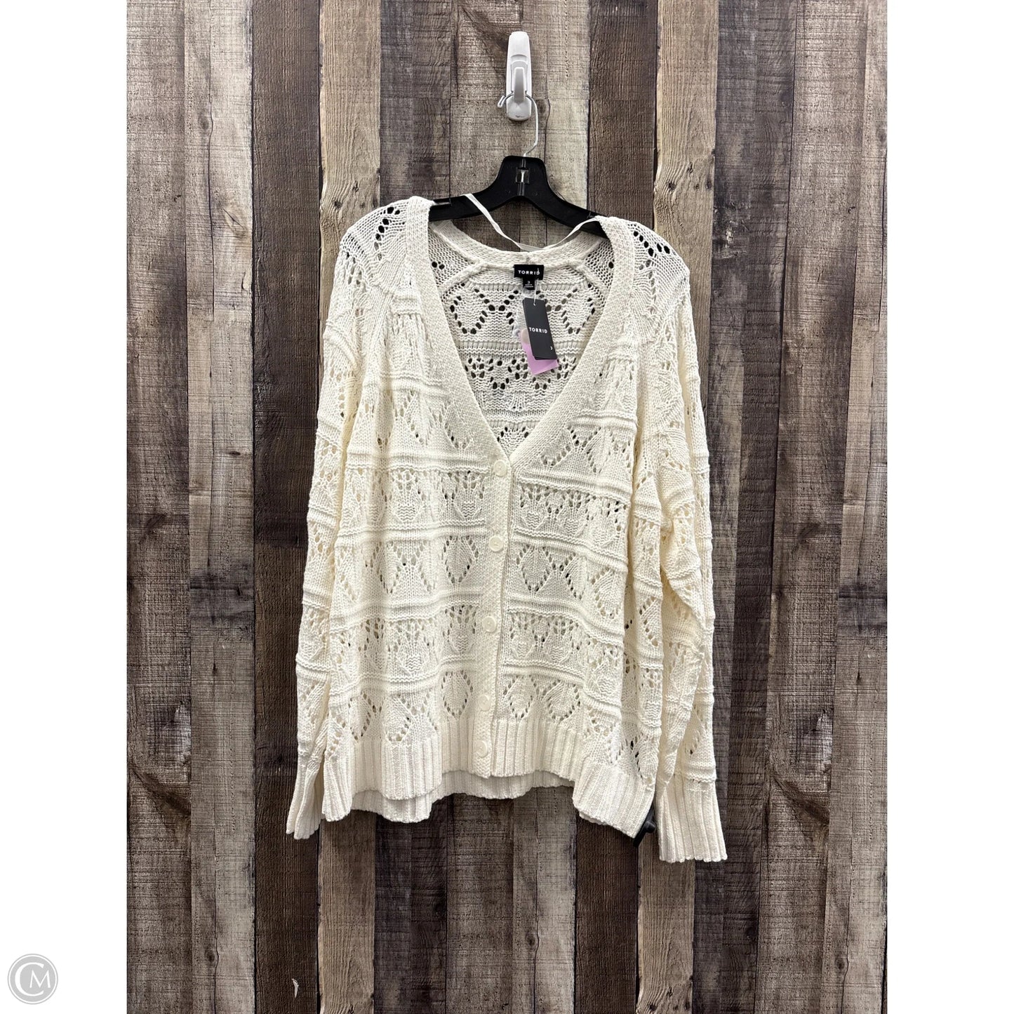 Sweater Cardigan By Torrid In White, Size: 3x