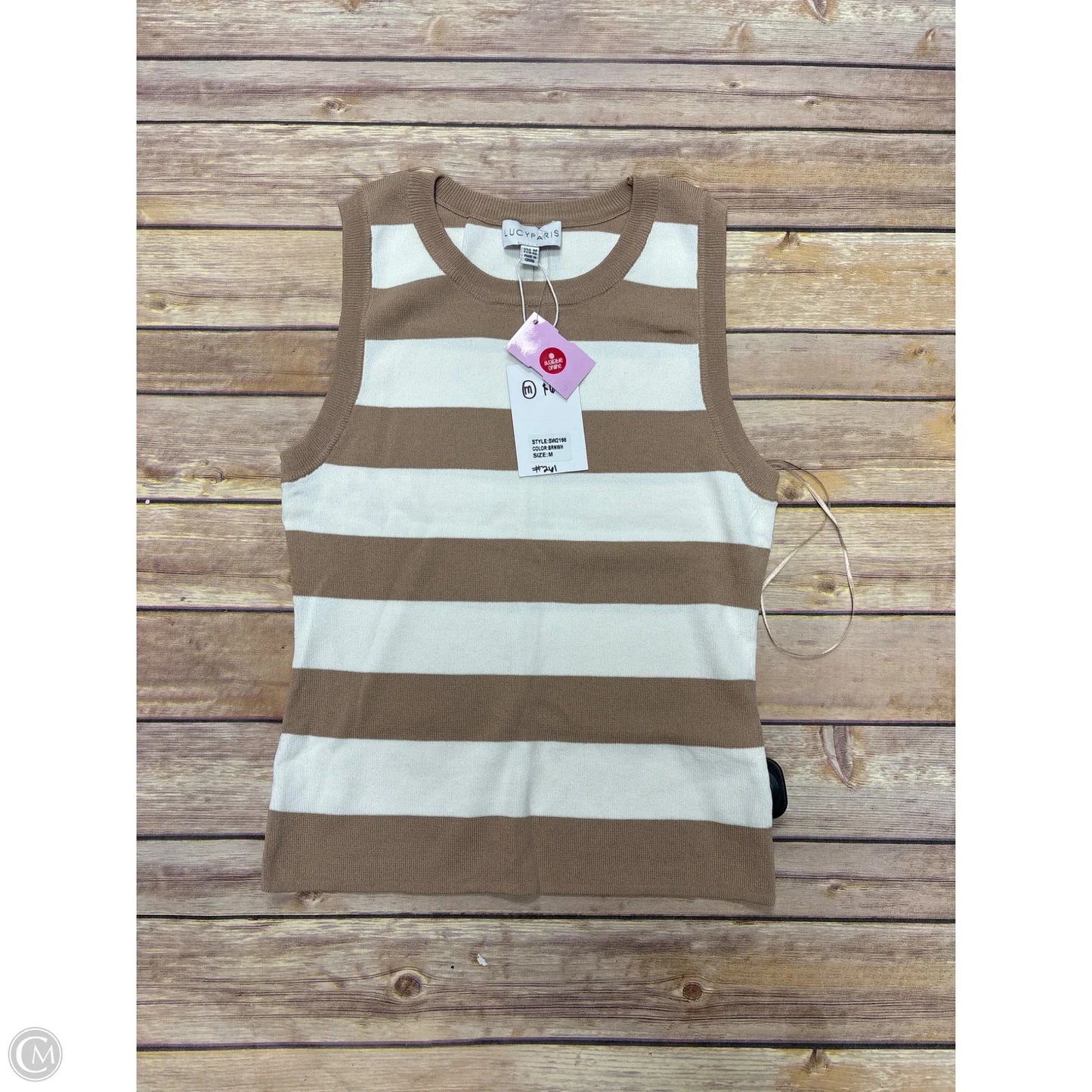 Top Sleeveless By Lucy Paris In Tan & White, Size: M