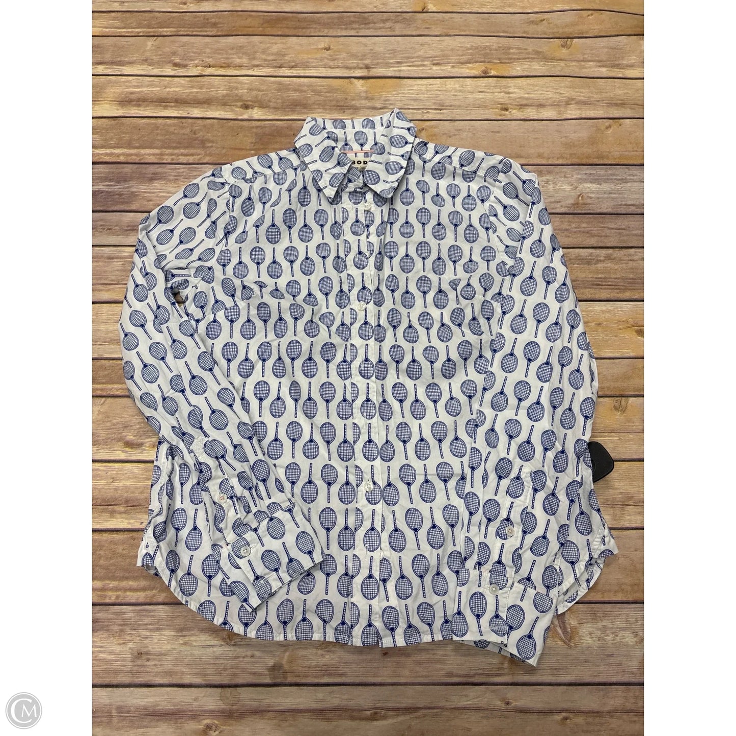 Top Long Sleeve By Boden In Blue & White, Size: S