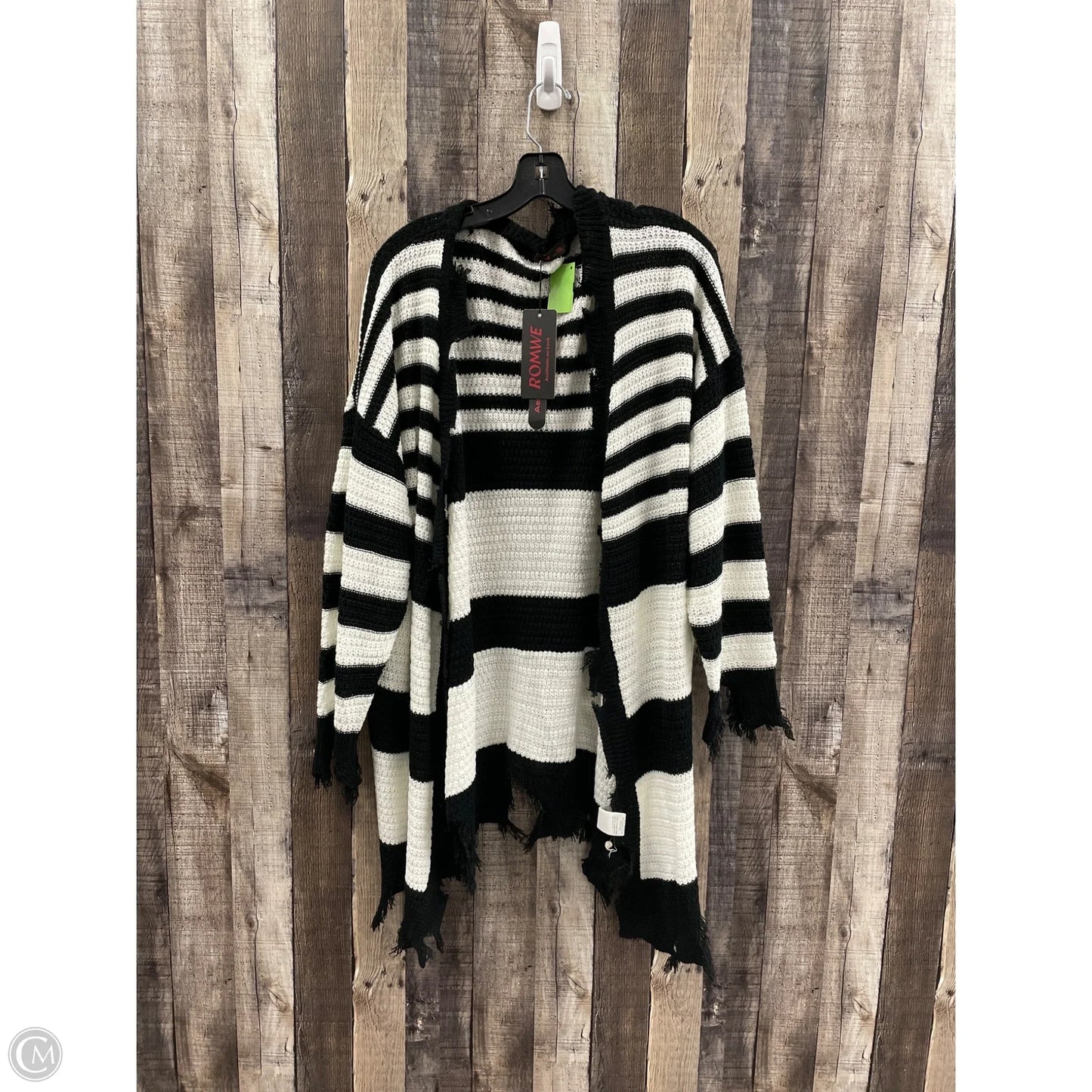Sweater Cardigan By Romwe In Black & White, Size: 1x