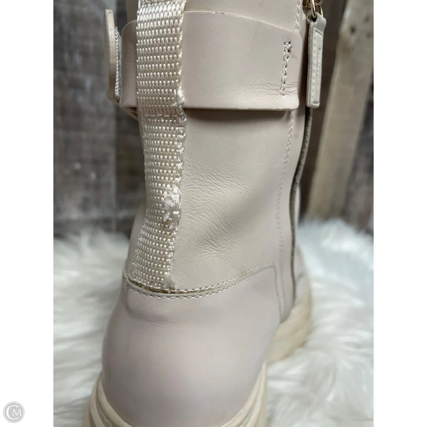 Boots Luxury Designer By Ferragamo In Beige, Size: 7.5