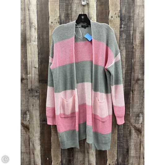 Sweater Cardigan By Simply Southern In Grey & Pink, Size: L