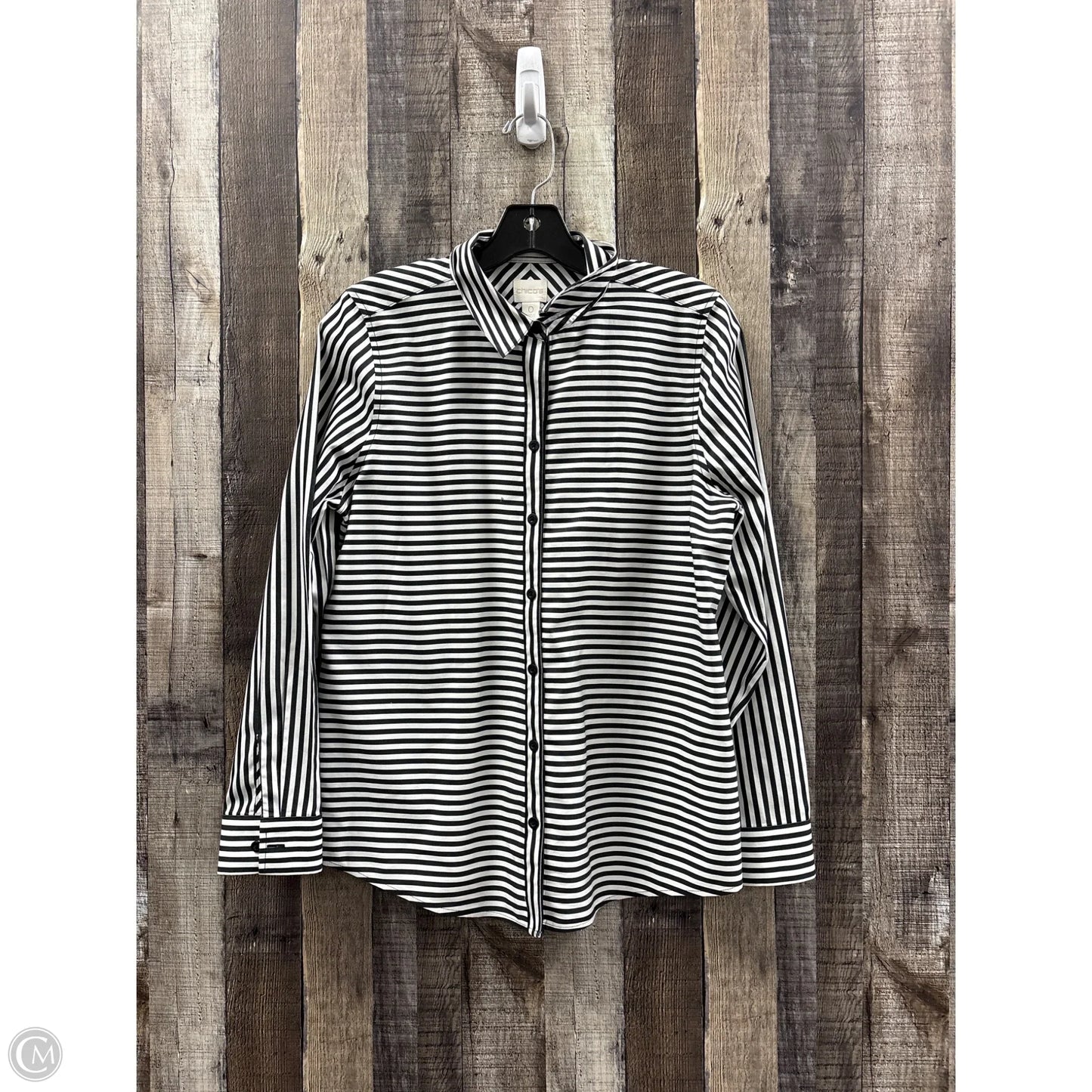 Top Long Sleeve By Chicos In Black & White, Size: S