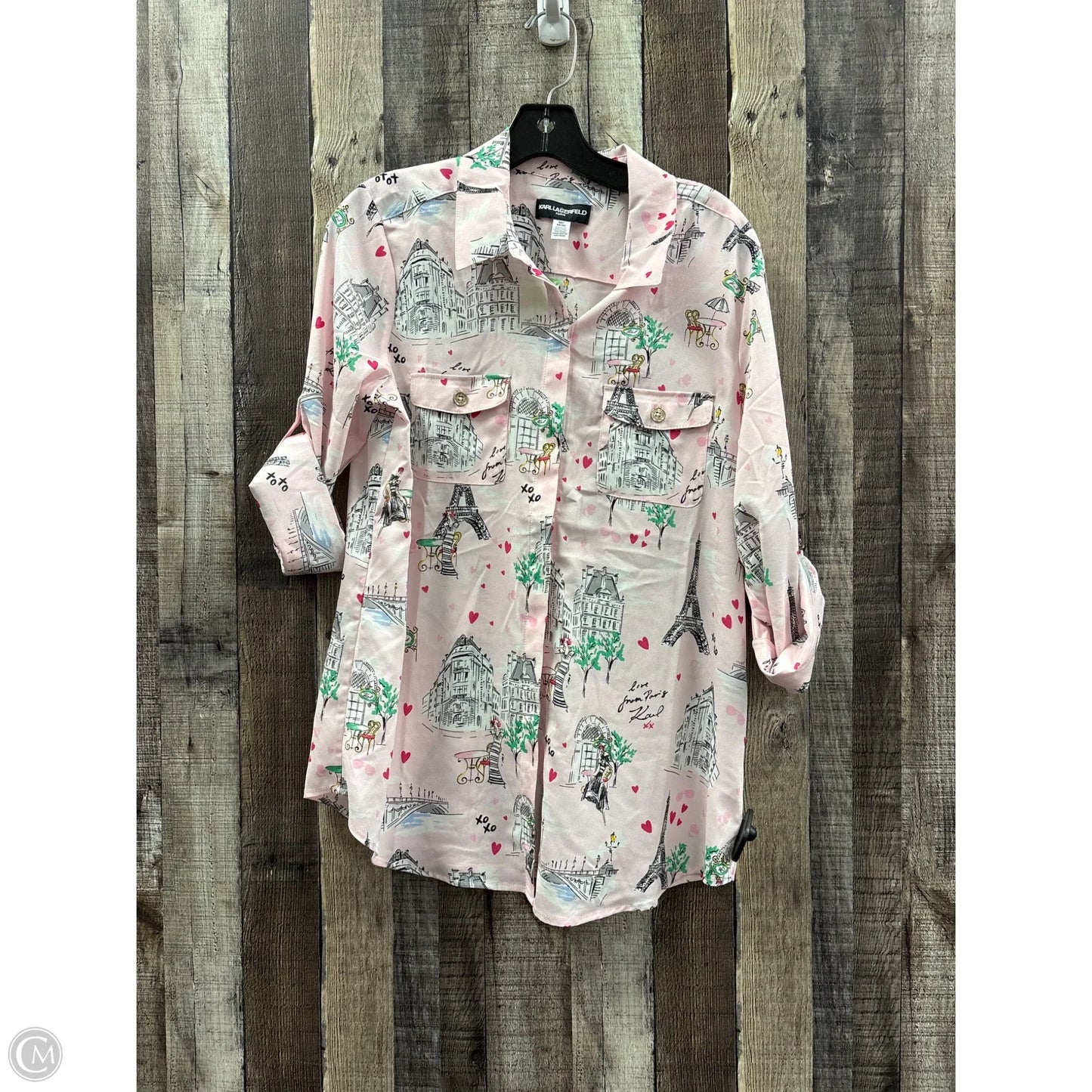 Top Long Sleeve Designer By Karl Lagerfeld In Pink, Size: M