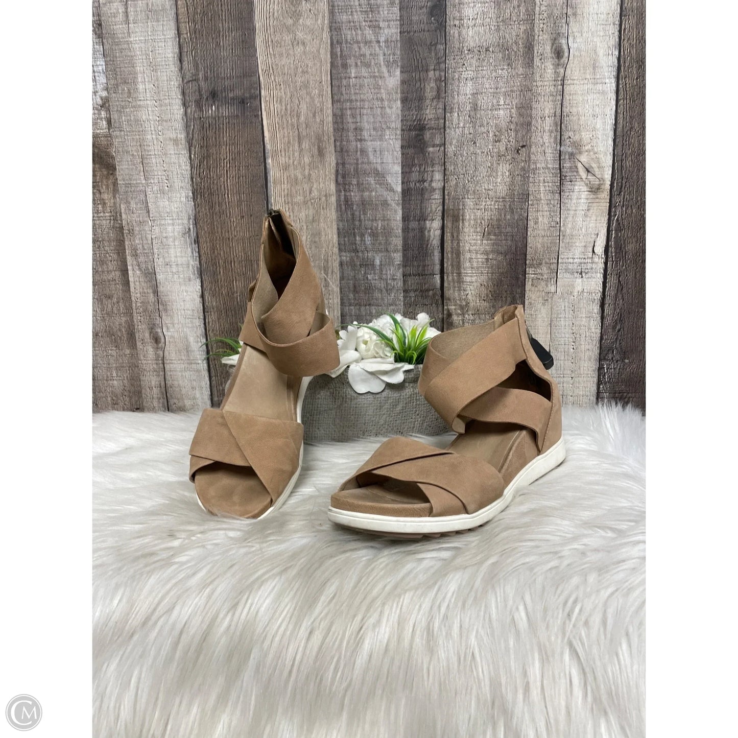 Sandals Heels Wedge By Eileen Fisher In Tan, Size: 8
