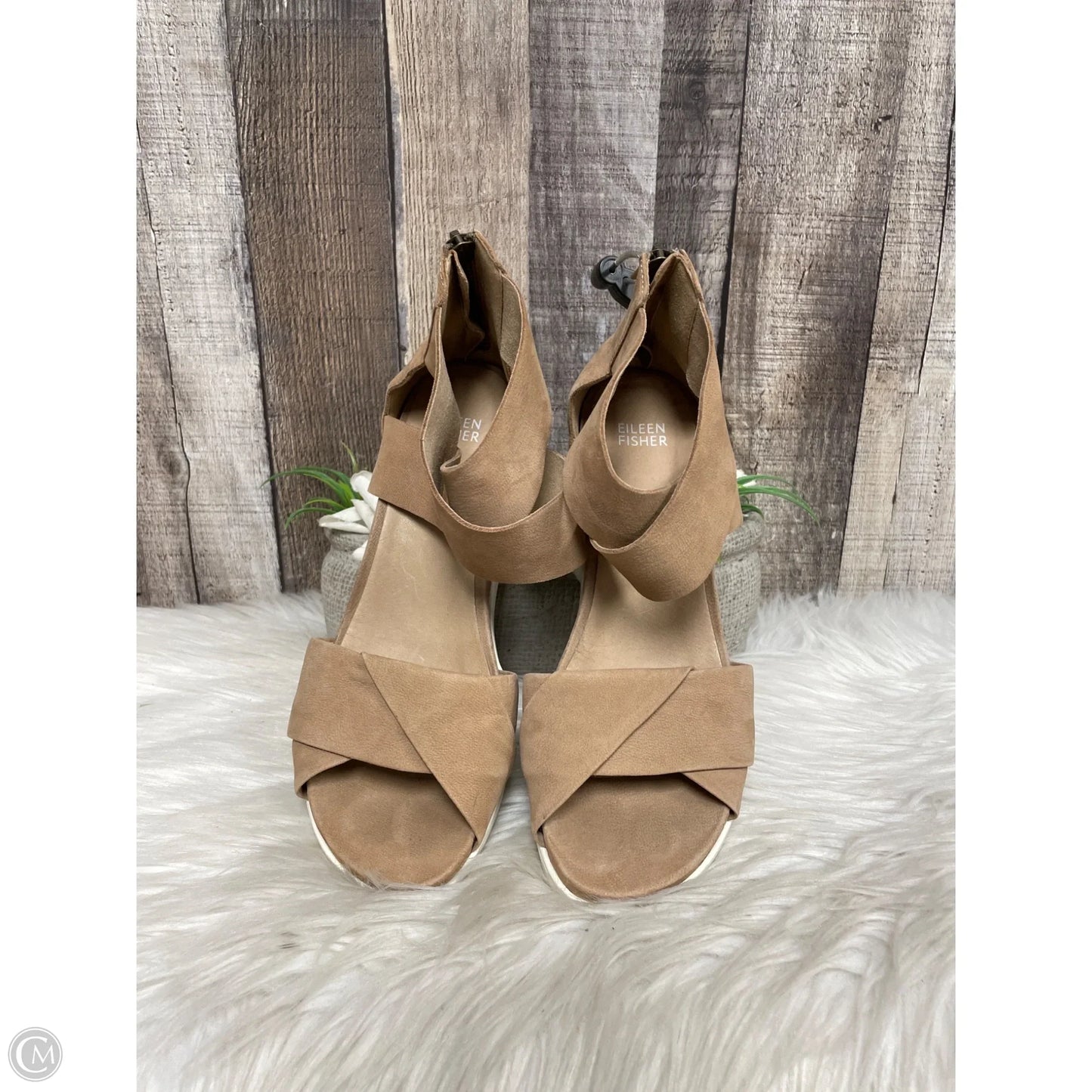 Sandals Heels Wedge By Eileen Fisher In Tan, Size: 8