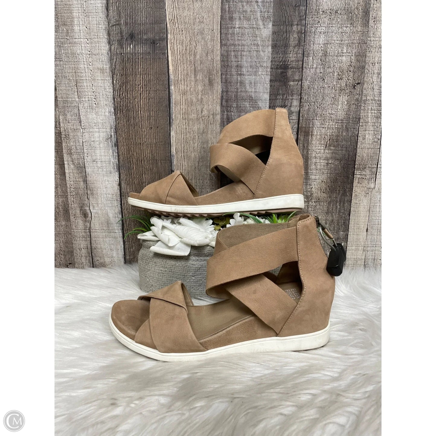Sandals Heels Wedge By Eileen Fisher In Tan, Size: 8