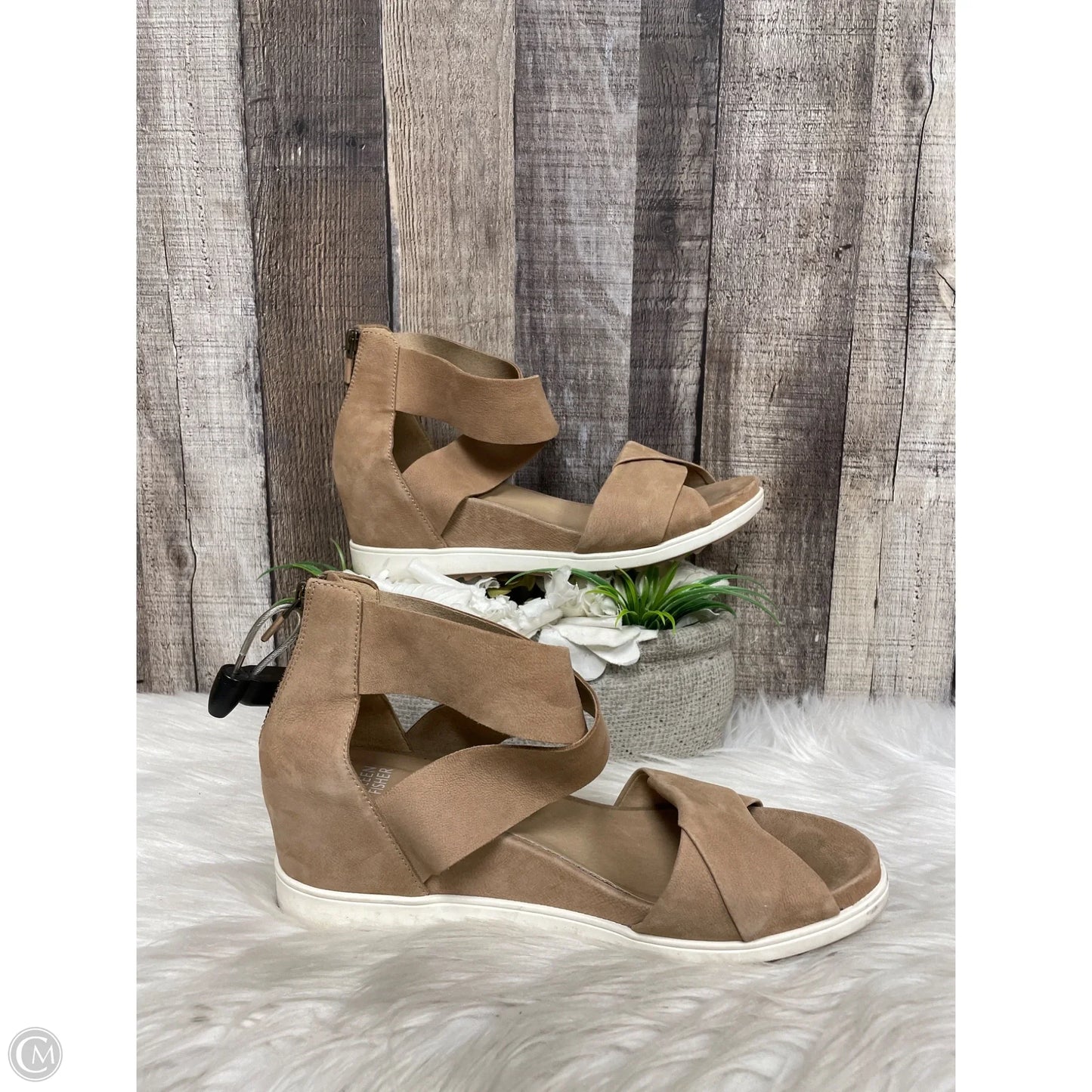 Sandals Heels Wedge By Eileen Fisher In Tan, Size: 8