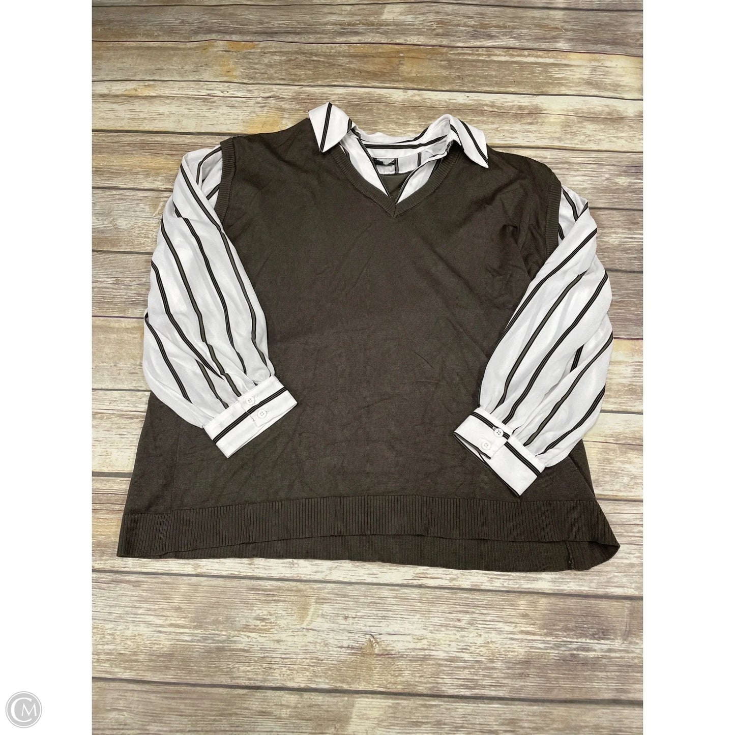 Top Long Sleeve By Adrianna Papell In Nautical Print, Size: 1x