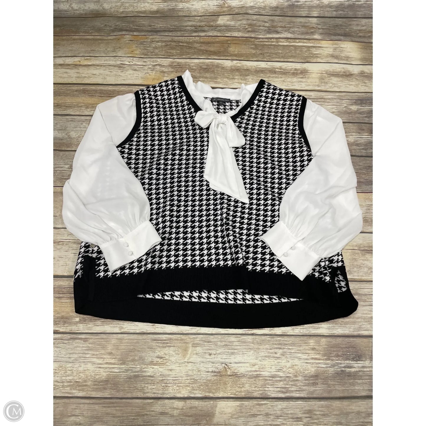 Top Long Sleeve By Adrianna Papell In Black & White, Size: 1x